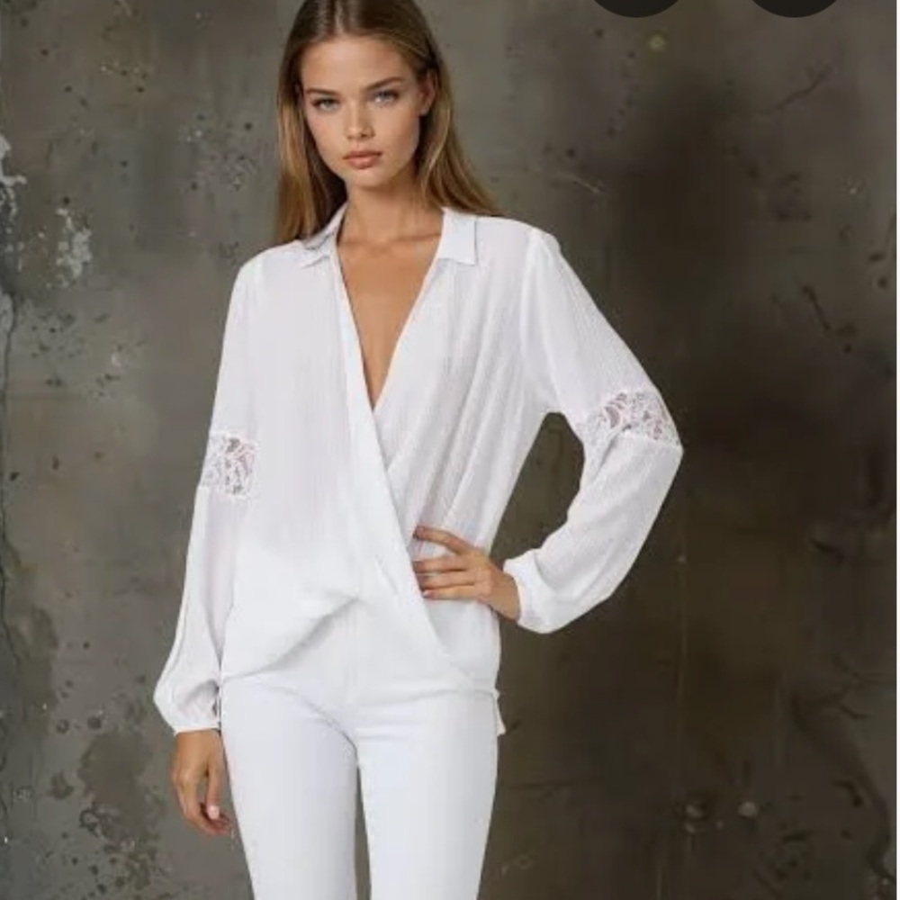 Maven West Surplice Lace Inlay Long Sleeve Top